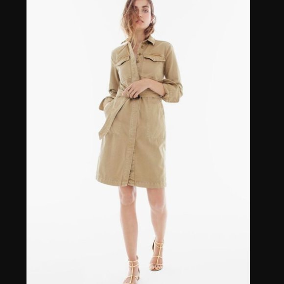 J. Crew Khaki Safari Utility Chino Belted Dress - Picture 4 of 7